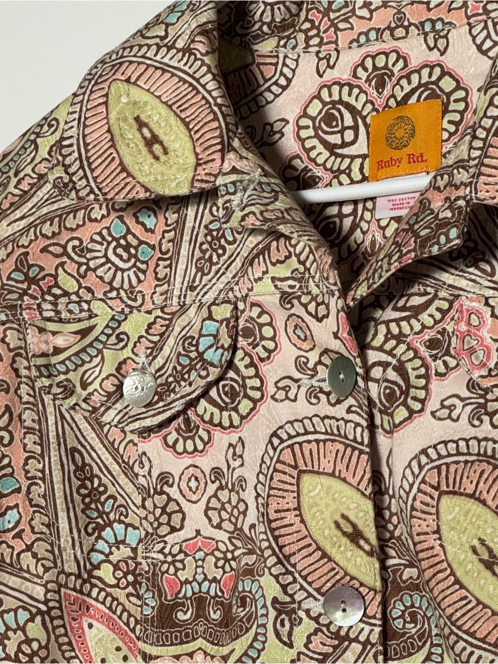 Ruby Rd. Paisley Print Cotton Button Front Jacket Size 16 - Picture 6 of 7